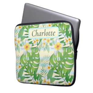 Island Flowers and Monstera Leaves Personalized Laptop Sleeve