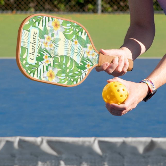 Island Flowers and Monstera Leaves Personalized  Pickleball Paddle (Insitu)