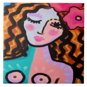 Island Girl Abstract Digital Painting Tile