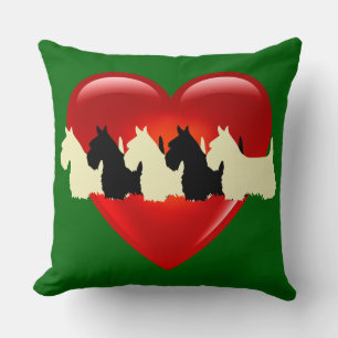 Island green 6 Scottish Terrier dog, red heart Throw Pillow