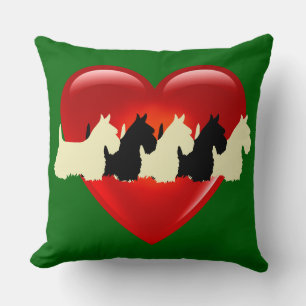 Island green 6 Scottish Terrier dog, red heart Throw Pillow