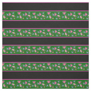 Island green/black, pink pin stripe, folk floral fabric