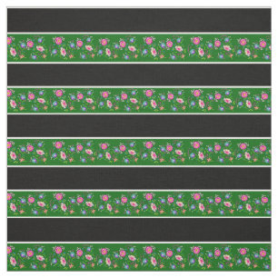 Island green/black, white pin stripe, folk floral fabric