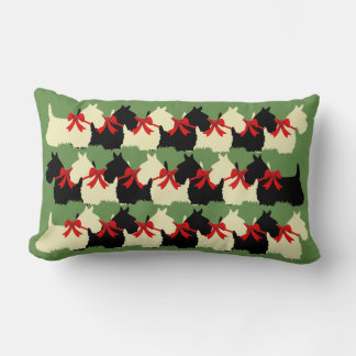 Island green Plaid print Scottish Terrier dog Lumbar Pillow