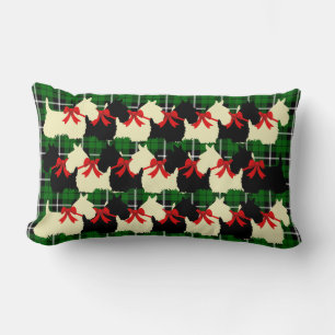Island green Plaid print Scottish Terrier dog Lumbar Pillow