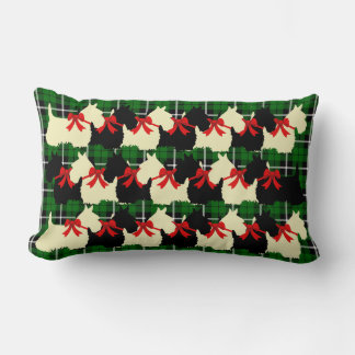 Island green Plaid print Scottish Terrier dog Lumbar Pillow