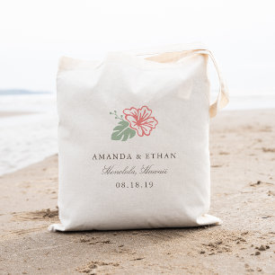 Island Hibiscus Destination Wedding Favour Tote Bag