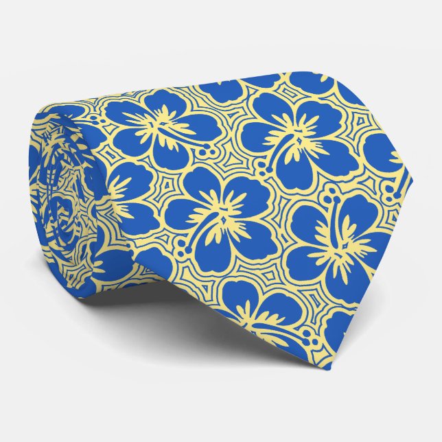 Island Hibiscus Floral Hawaiian Two-sided Printed Tie (Rolled)