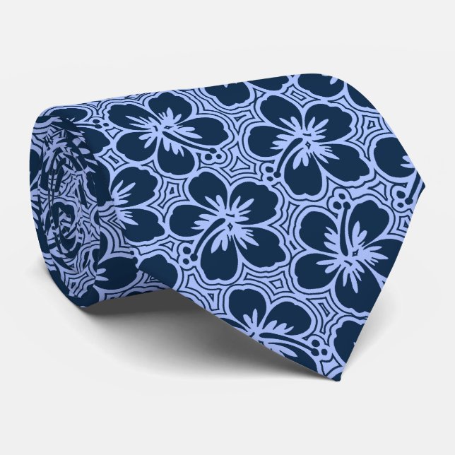 Island Hibiscus Floral Hawaiian Two-sided Printed Tie (Rolled)
