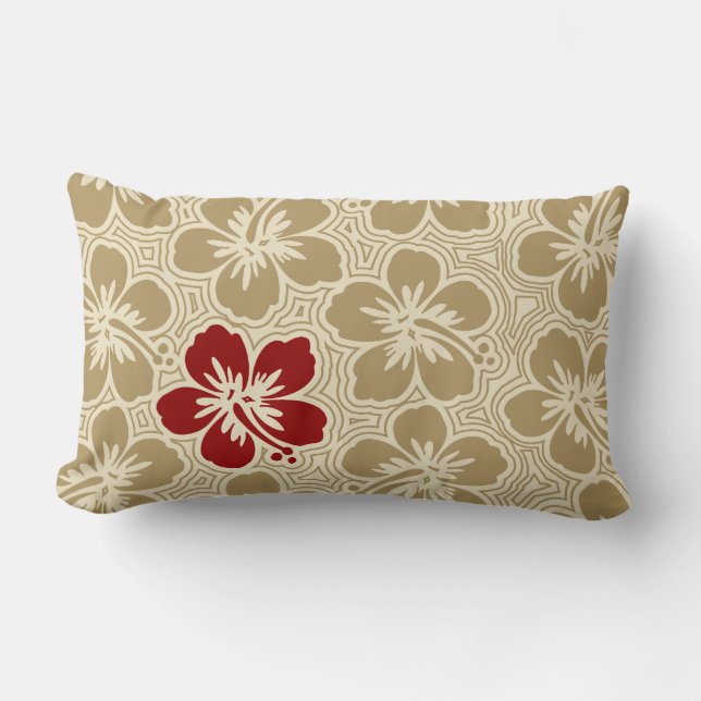 Island Hibiscus Hawaiian Reversible Lumbar Pillow (Front)