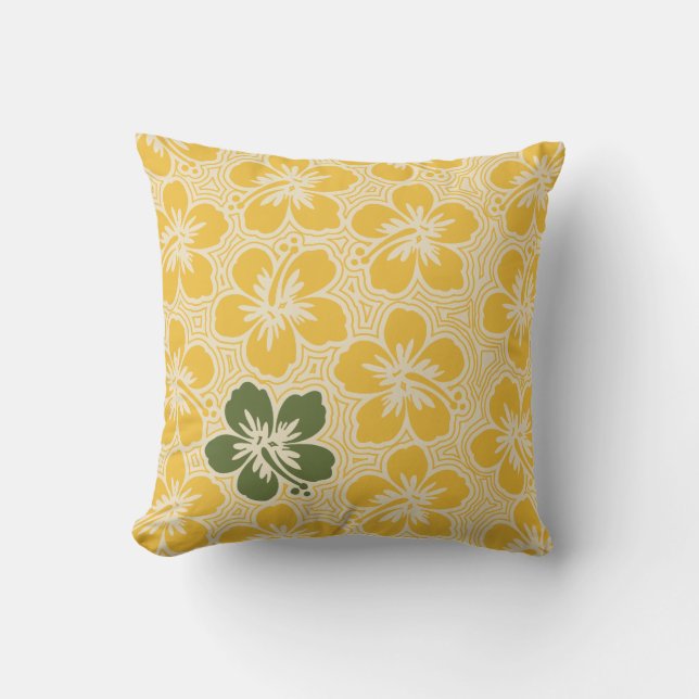 Island Hibiscus Hawaiian Reversible Square Pillow (Front)