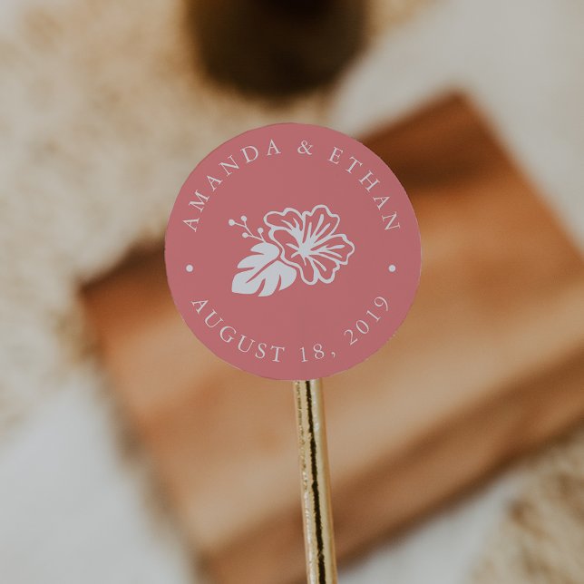Island Hibiscus Wedding Favour Classic Round Sticker (Creator Uploaded)