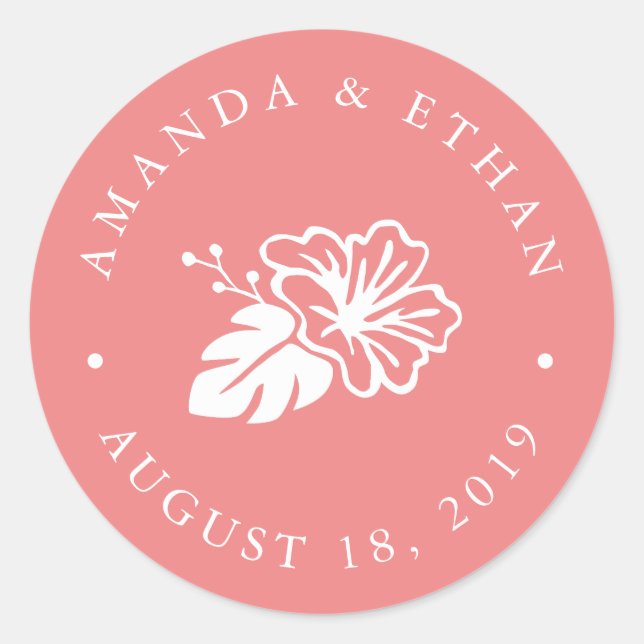 Island Hibiscus Wedding Favour Classic Round Sticker (Front)
