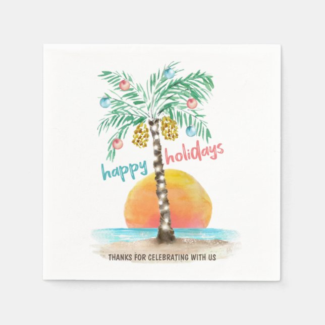Island Holiday Tropical Beach Palm Christmas  Napkin (Front)