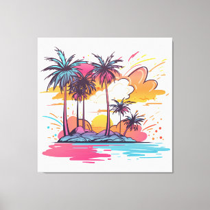 Island landscape with palm trees canvas print