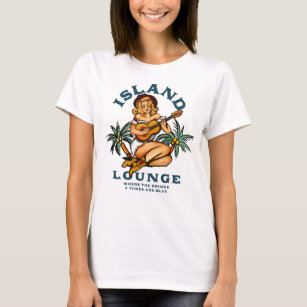 Island Lounge Tropical Musician Tattoo Guitar Girl T-Shirt