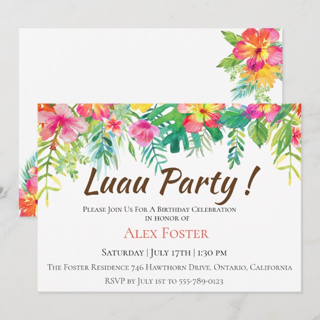 Island Luau Birthday Party Invitation (Front/Back)