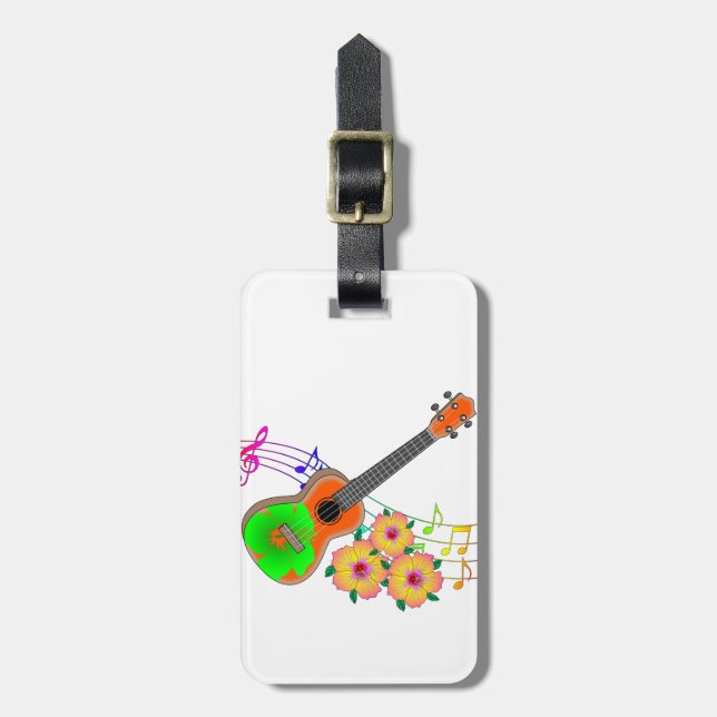 Island Music Tropical Ukulele Luggage Tag (Front Vertical)
