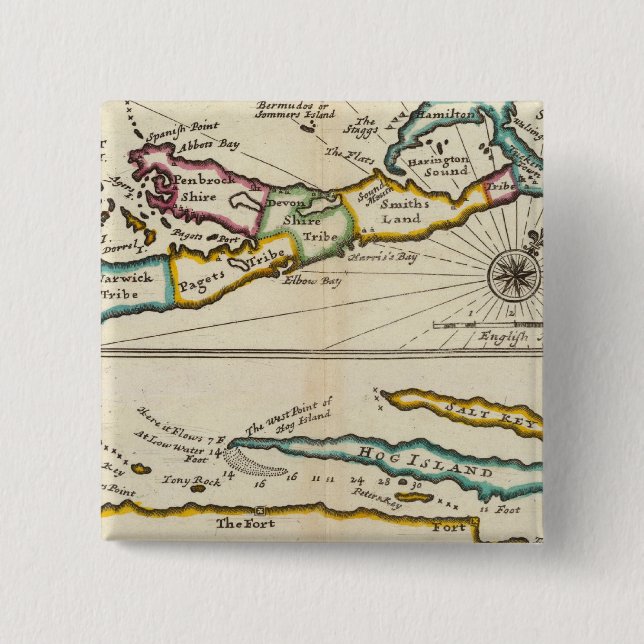 Island of Bermuda, Part of Providence Island 2 Inch Square Button (Front)