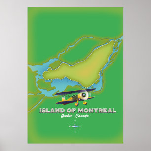 Island of Montreal Canada map Poster