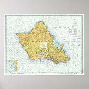 Island of Oahu Hawaii Map (1996) Poster