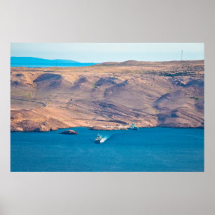 Island of Pag stone desert and ferry port view, Da Poster