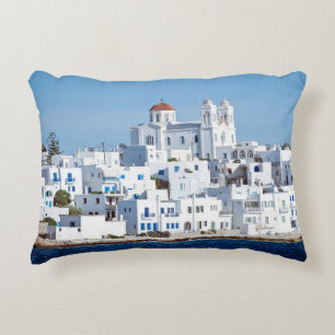 Island of paros with the village of naoussa accent pillow