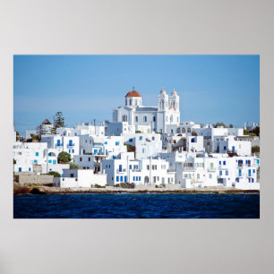 Island of paros with the village of naoussa poster