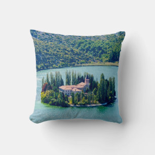 Island of Visovac monastery in Krka NP - Croatia Throw Pillow