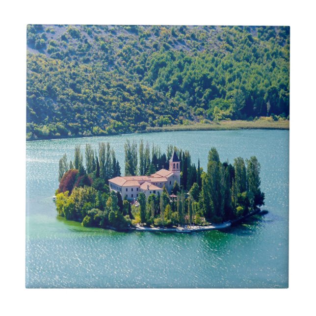 Island of Visovac monastery in Krka NP - Croatia Tile (Front)