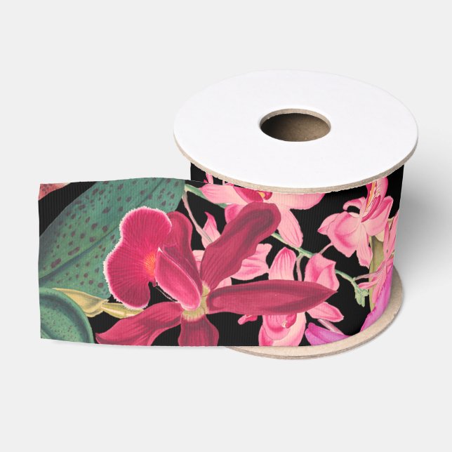Island Orchid Floral Flowers Tropical Ribbon Grosgrain Ribbon (Spool)