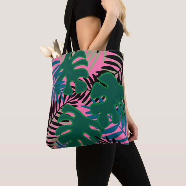 Island Palm Green Pink Black fourre-tout gros sac  (De près)