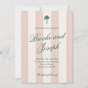 Island Palm Stripe Cabana Beach Retro pink wedding Invitation