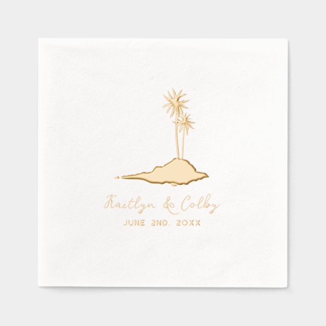 Island Palm Trees Wedding Foil Napkins (Front)