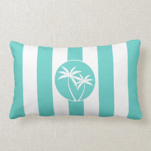 Island Palms Beach Life Aqua Stripes Pattern Lumbar Pillow