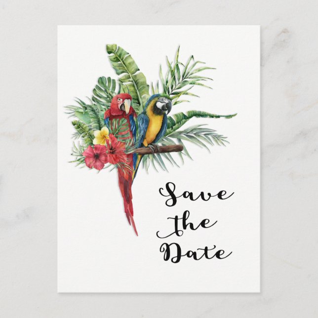 Island Paradise Birds Tropical Save The Date Announcement Postcard (Front)