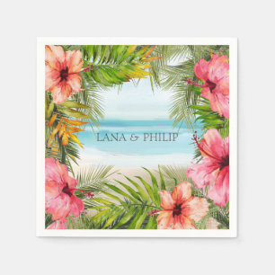 Island Paradise   Tropical Beach Flower and Palms Napkin