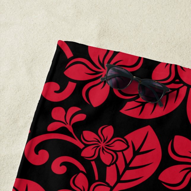 ISLAND PLUMERIA (BLACK/RED) BEACH TOWEL (In Situ)