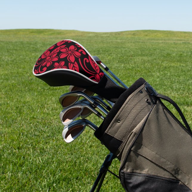 ISLAND PLUMERIA (BLACK/RED) GOLF HEAD COVER (In Situ)