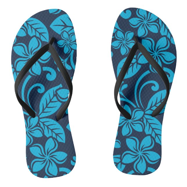 ISLAND PLUMERIA (Blue x 2) Flip Flops (Footbed)