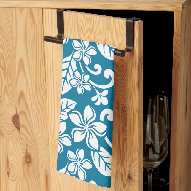 ISLAND PLUMERIA (CARIBBEAN BLUE) Kitchen Towels (Thirds Fold)