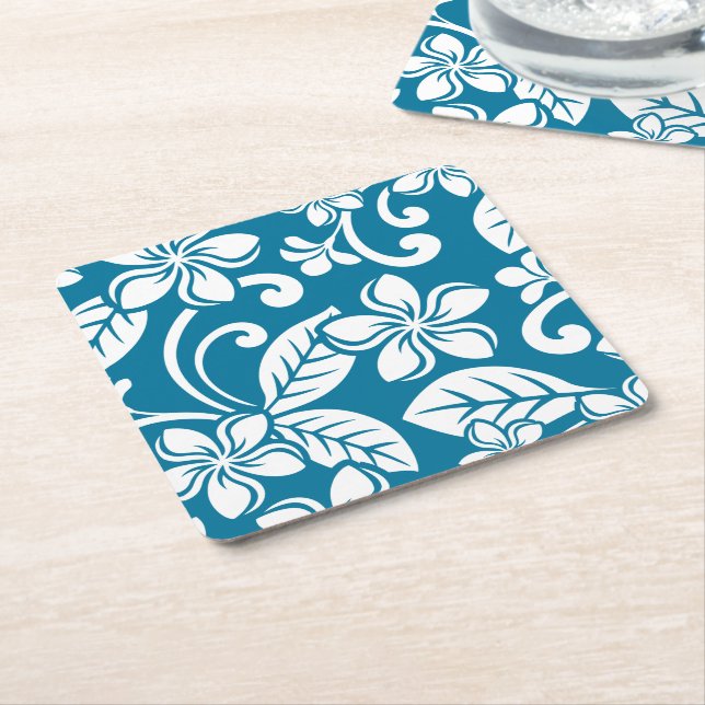 ISLAND PLUMERIA (CARIBBEAN BLUE) Paper Coaster (Angled)