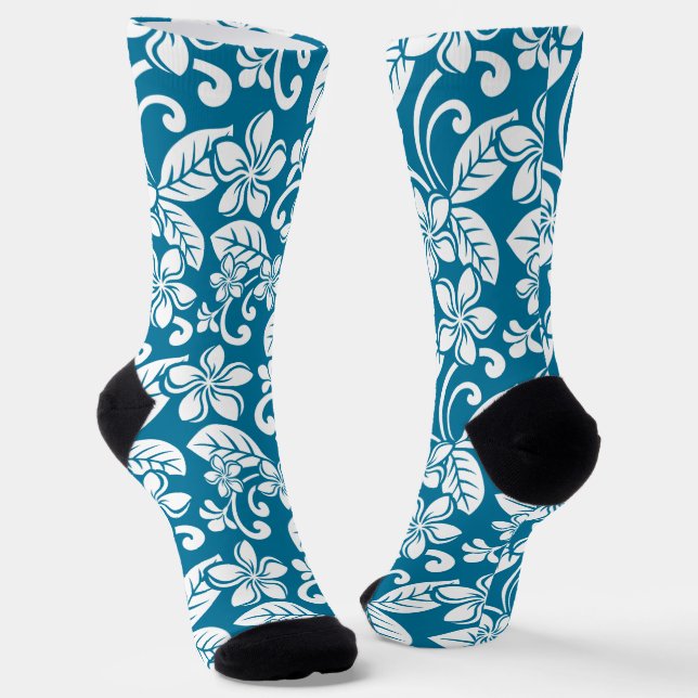 ISLAND PLUMERIA (CARIBBEAN BLUE) SOCKS (Angled)