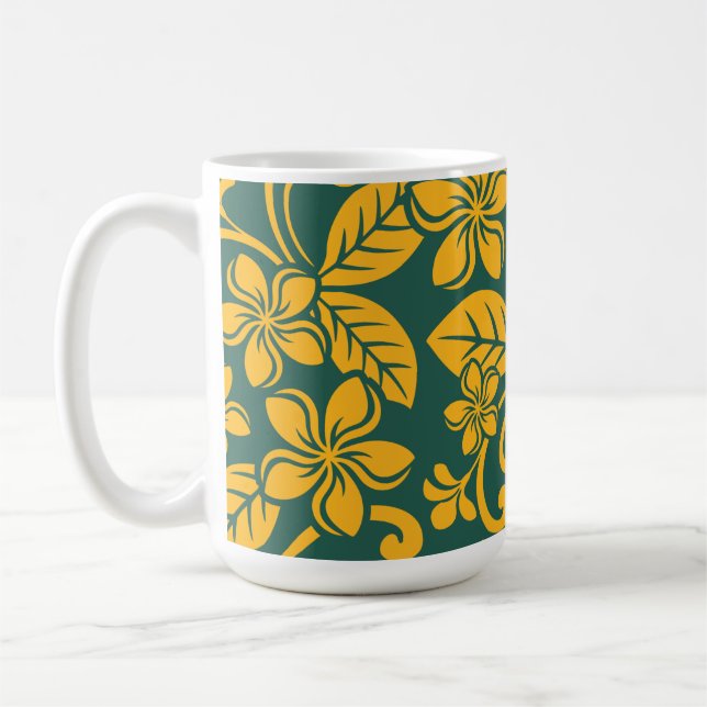 ISLAND PLUMERIA (DARK GREEN/GOLD) COFFEE MUG (Left)