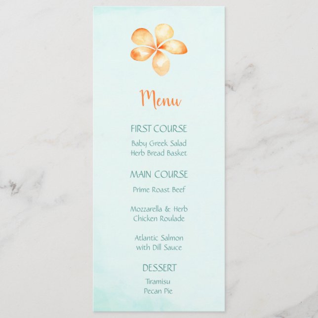 Island Plumeria Flower Watercolor Menus (Front)