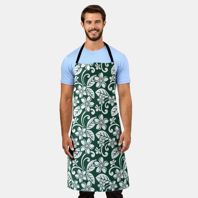 ISLAND PLUMERIA (FOREST GREEN) APRON (Worn)