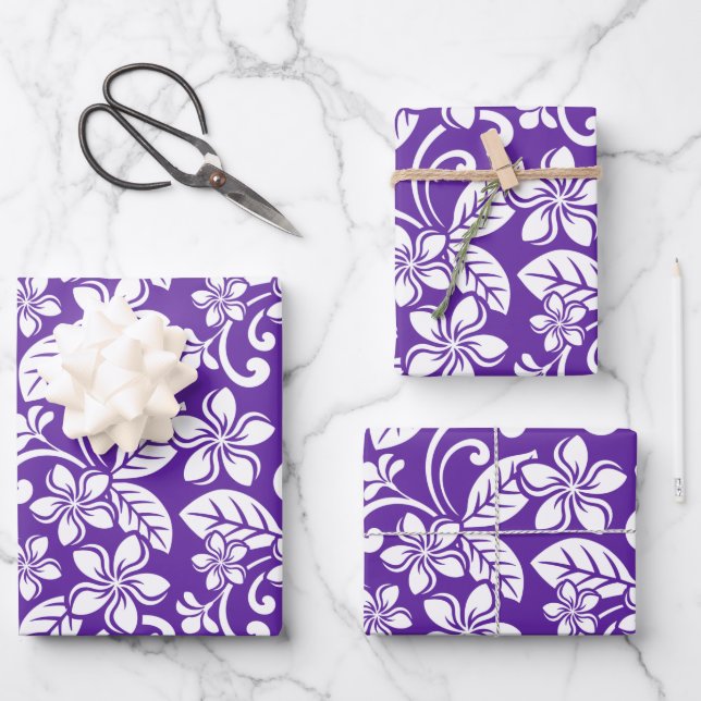 ISLAND PLUMERIA (PURPLE) WRAPPING PAPER SHEETS (Front)
