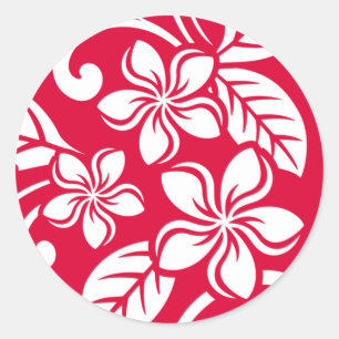 ISLAND PLUMERIA (STRAWBERRY RED) CLASSIC ROUND STICKER