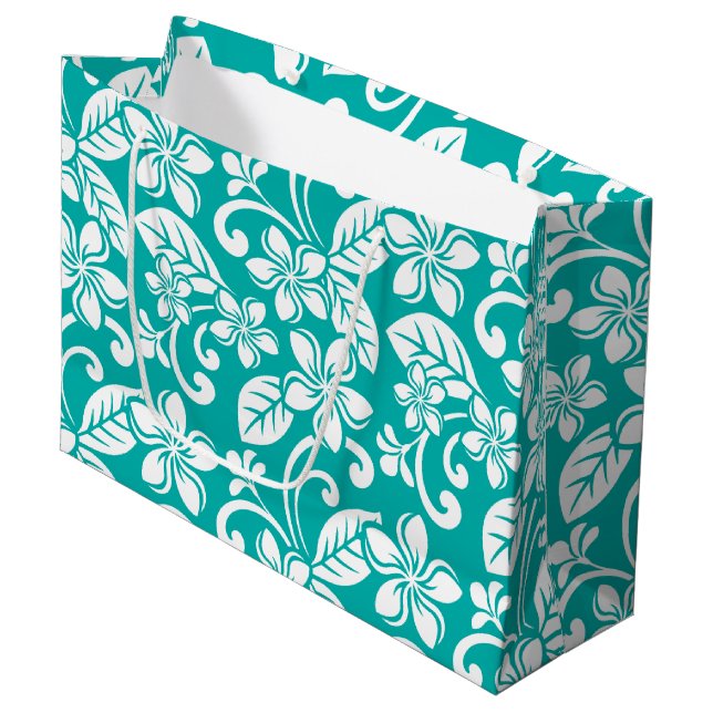 ISLAND PLUMERIA (TURQUOISE) LARGE GIFT BAG (Front Angled)
