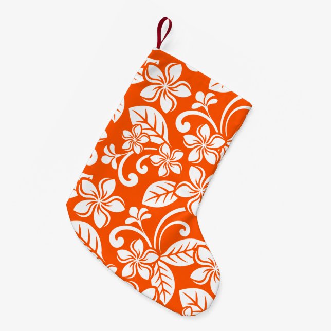 ISLAND PLUMERIA (VERY ORANGE) SMALL CHRISTMAS STOCKING (Front (Hanging))